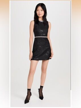 Alice + Olivia Ellis Crystal Embellished Sleeveless Jacquard Mini Dress